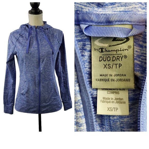 Champion Duo Dry Blue Chambray Women's Full Zip Hoodie Sweatshirt - XS - Picture 2 of 16